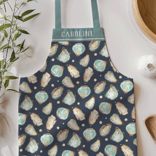 Personalized Beachy Summer Oyster & Pearl Pattern Apron