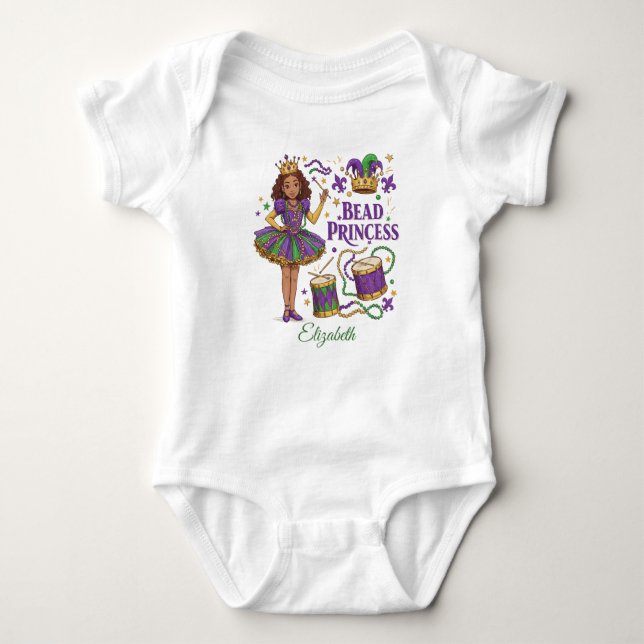 Personalized Bead Princess - Mardi Gras Baby Bodysuit (Front)