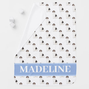Personalized Beagle Blue & White Baby Blanket