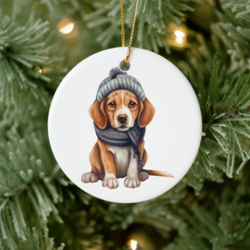 Personalized Beagle Dog Art Ceramic Ornament