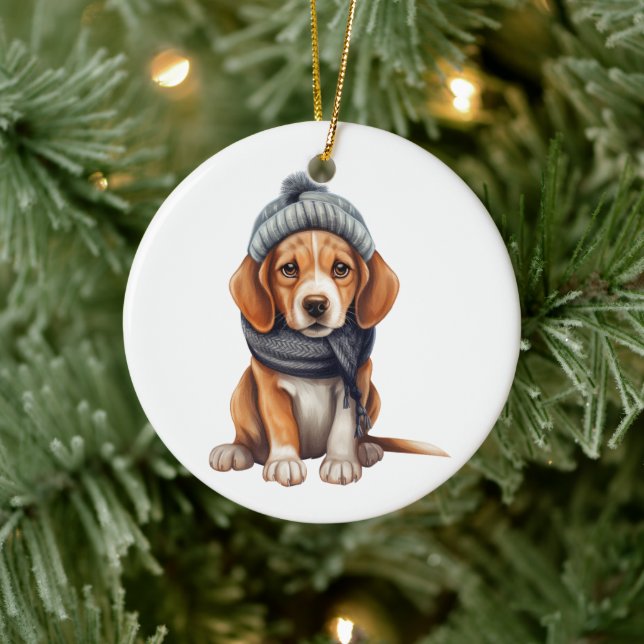 Personalized Beagle Dog Art Ceramic Ornament (Tree)