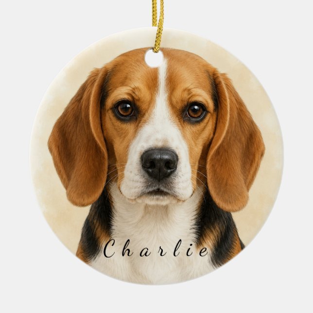 Personalized Beagle Dog Ornament with Custom Name (Front)