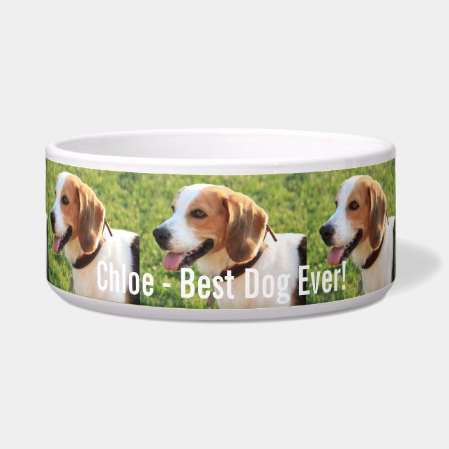 Personalized Beagle Dog Photo and Dog Name Bowl (Front)