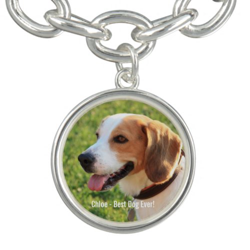 Personalized Beagle Dog Photo and Dog Name Charm Bracelet