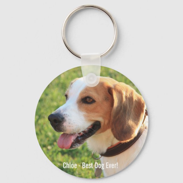 Personalized Beagle Dog Photo and Dog Name Keychain (Front)