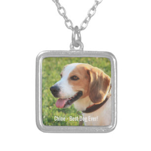 Personalized Beagle Dog Photo and Dog Name Silver Plated Necklace