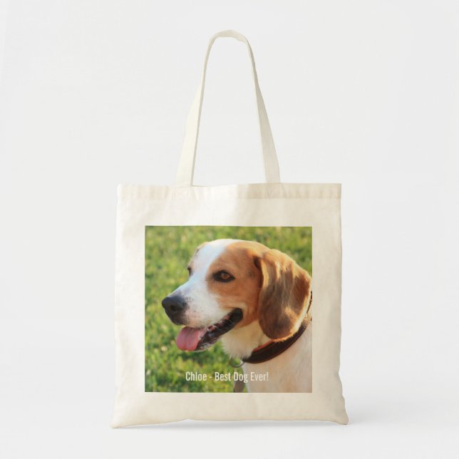 Personalized Beagle Dog Photo and Dog Name Tote Bag (Front)