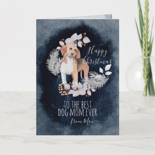 Personalized Beagle Mom Watercolor Christmas  Holiday Card (Front)
