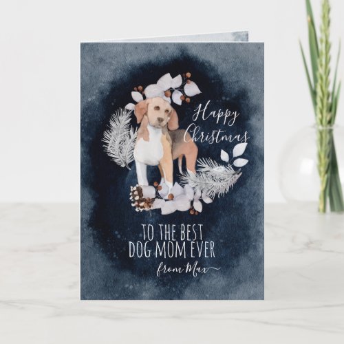Personalized Beagle Mom Watercolor Christmas  Holiday Card