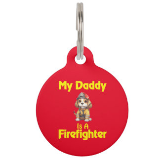 Personalized Beagle My Daddy Is A Firefighter Pet ID Tag
