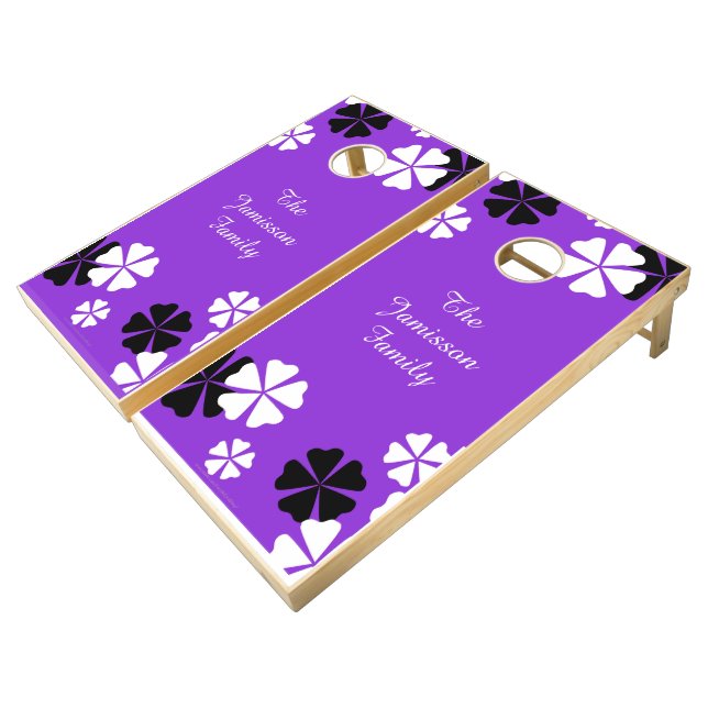 Personalized Beanbag Toss Purple Floral Lawn Game (Angled)
