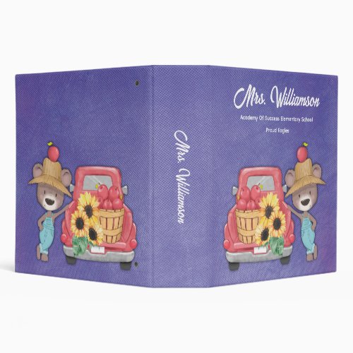 Personalized Bear Apple Red Truck School Teacher 3 Ring Binder