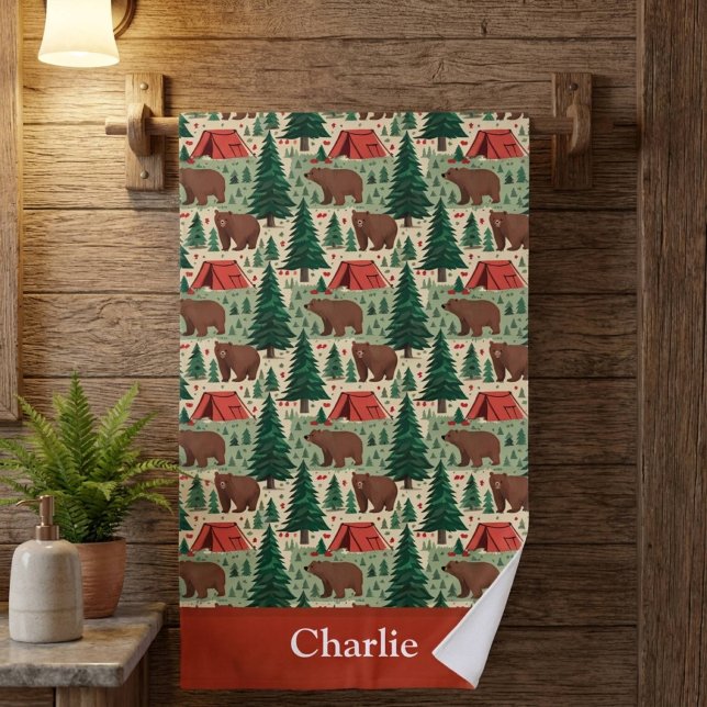 Personalized Bear Camping Kids Bath Towel (Creator Uploaded)