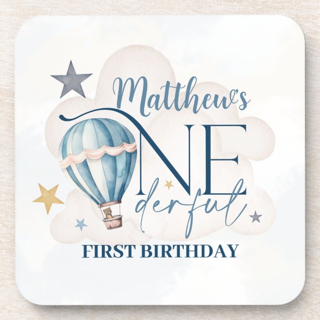 Personalized Bear in a Balloon Coasters (Front)