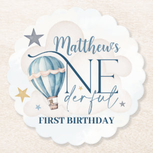 Personalized Bear in a Balloon Paper Coasters