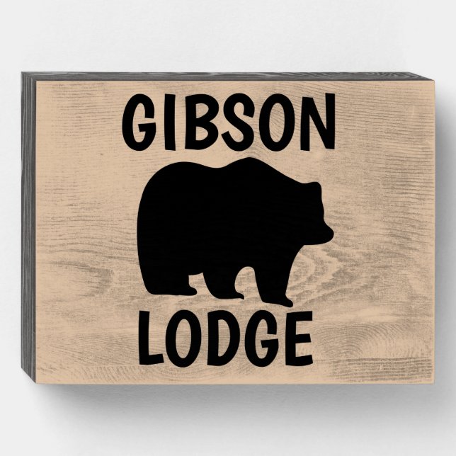 PERSONALIZED BEAR LODGE RUSTIC Wood Box Sign (Front Horizontal)