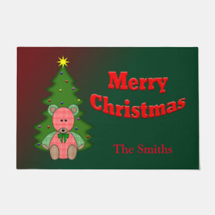 Personalized Bear n Tree Merry Christmas Doormat