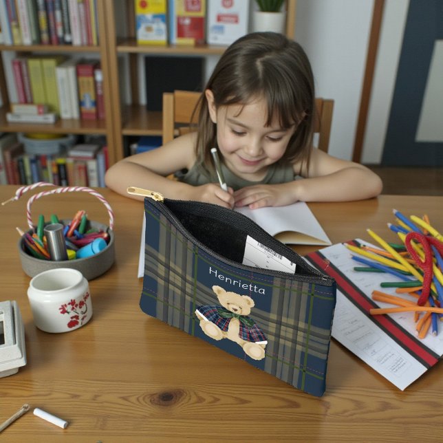 personalized Bear Plaid Pencil Pouch (Creator Uploaded)