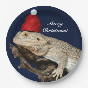 Personalized Bearded Dragon Lizard - Santa Hat Paper Plates
