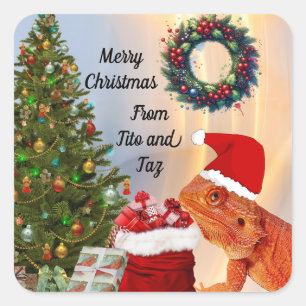 Personalized Beardie-Claus Christmas Stickers