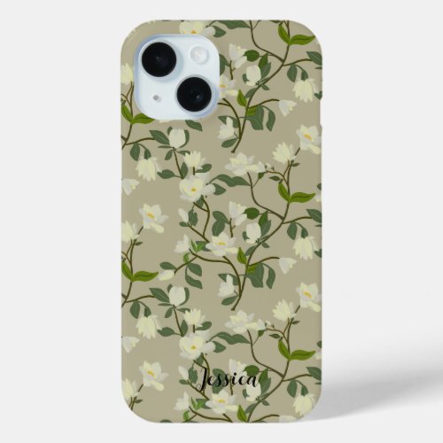 PersonalizedBeautiful and Elegant Magnolia Flower iPhone 15 Case
