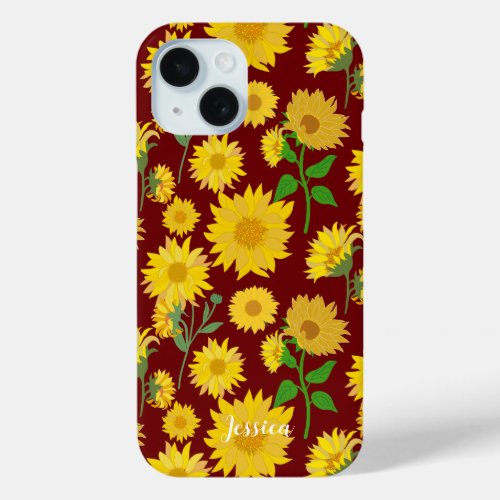 Personalized Beautiful and Vibrant Sunflower iPhone 15 Case