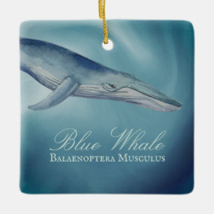 Personalized Beautiful Blue Whale Christmas Ceramic Ornament