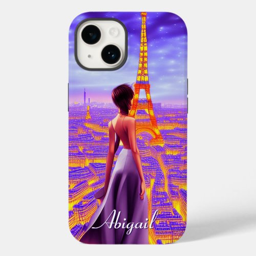 Personalized Beautiful Girl Eiffel Tower Paris Case_Mate iPhone 14 Case