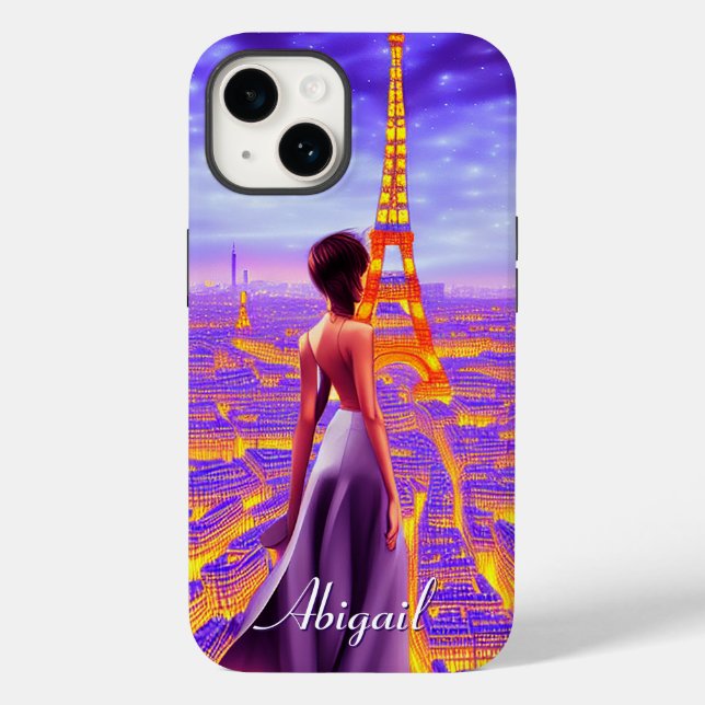 Personalized Beautiful Girl Eiffel Tower Paris Case-Mate iPhone Case (Back)