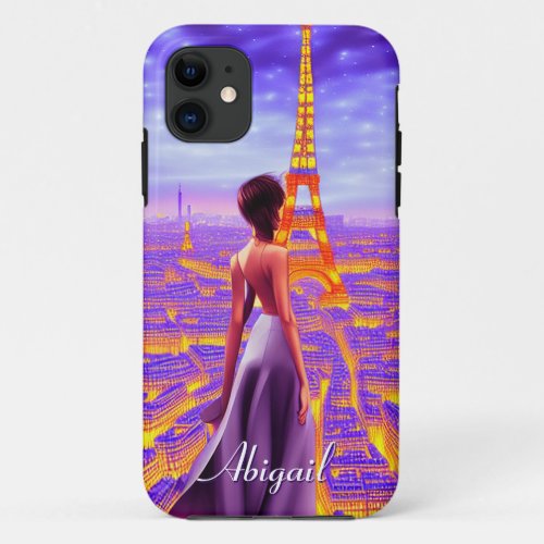 Personalized Beautiful Girl Eiffel Tower Paris iPhone 11 Case