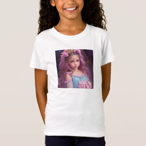 Personalized Beautiful Girl with Pink Flowers  T_Shirt