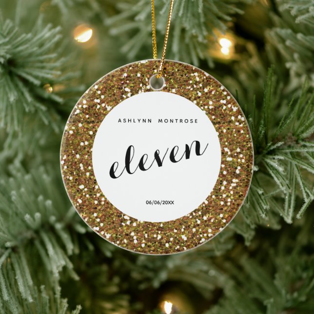 Personalized Beautiful Gold Glitter Eleven Ceramic Ornament (Tree)