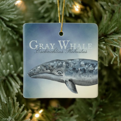 Personalized Beautiful Gray Whale Christmas Ceramic Ornament