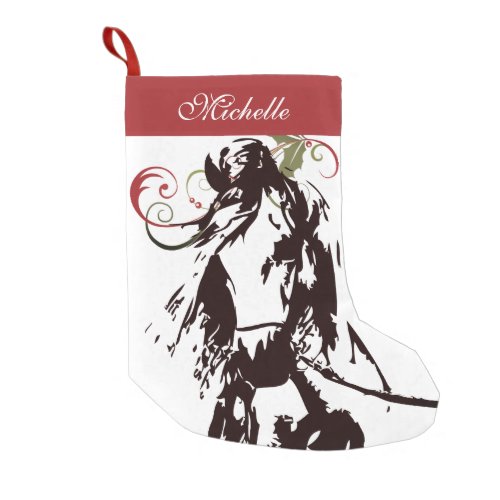 Personalized Beautiful Horse and Holly Holiday Small Christmas Stocking