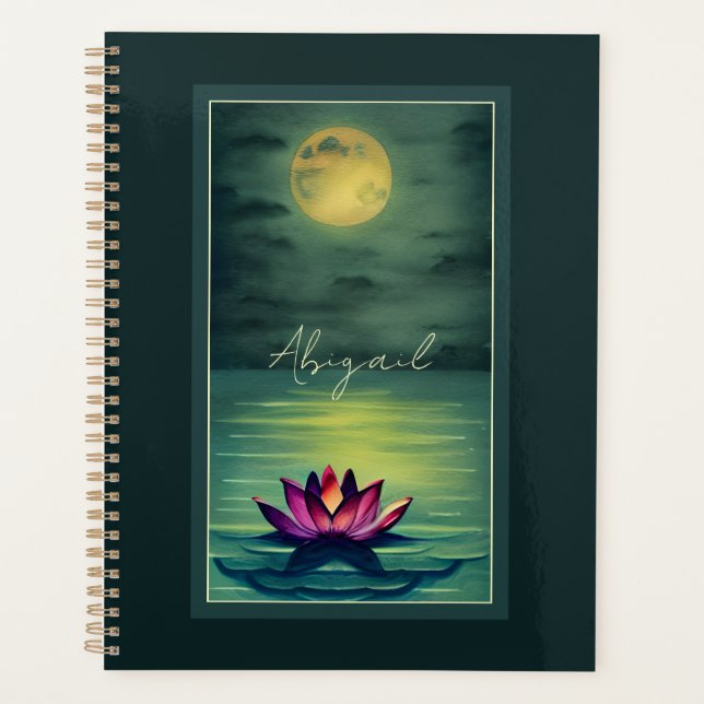 Personalized Beautiful Lotus Flower and Full Moon Planner (Front)
