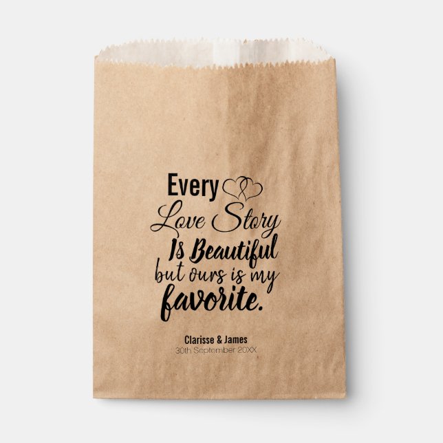 Personalized Beautiful Love Story Wedding Treat Favor Bag (Front)