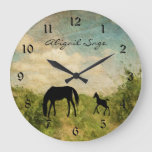 Personalized Beautiful Mare And Foal Horse Large Clock at Zazzle