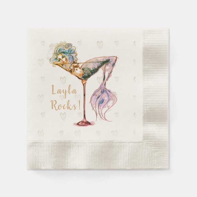 Personalized Beautiful Mermaid Martini Napkins (Front)