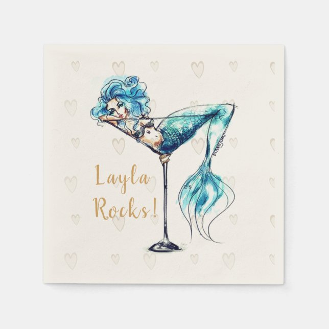 Personalized Beautiful Mermaid Martini Napkins (Front)