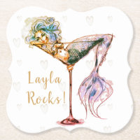 Personalized Beautiful Mermaid Martini Paper Coaster