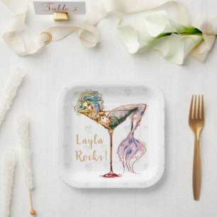 Personalized Beautiful Mermaid Martini Paper Plates