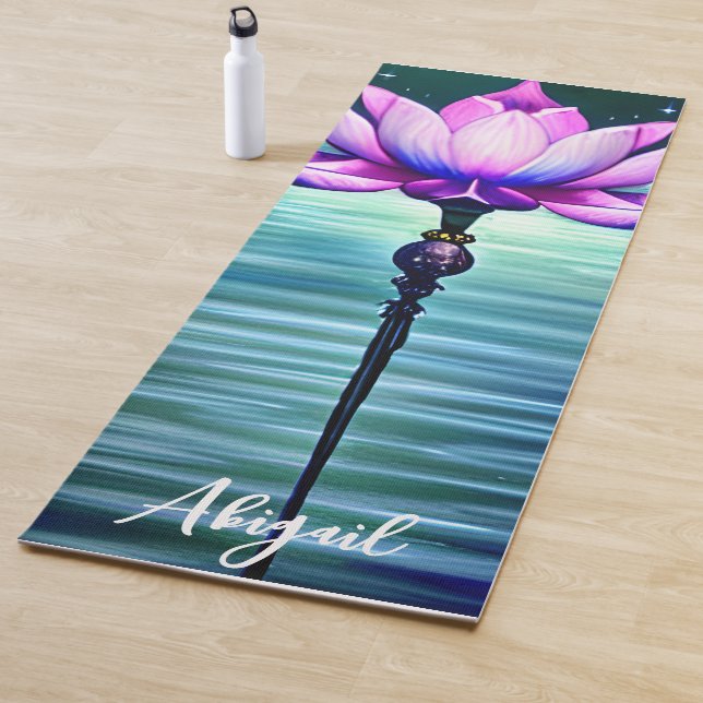 Personalized Beautiful Moonlit Pink Lotus Flower Yoga Mat (In Situ)