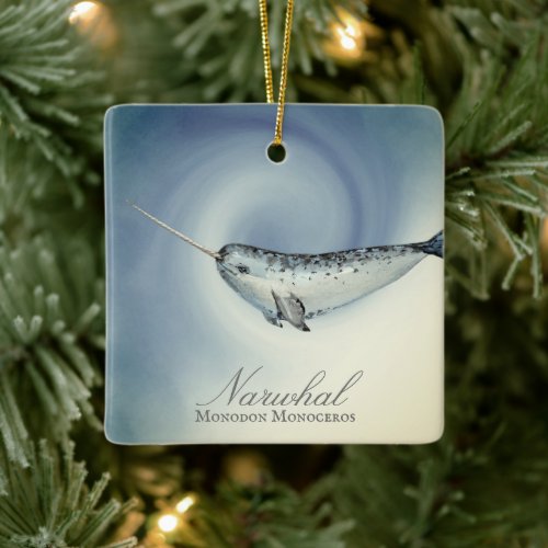 Personalized Beautiful Narwhal Christmas Ceramic Ornament