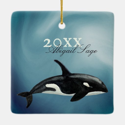 Personalized Beautiful Orca Killer Whale Christmas Ceramic Ornament