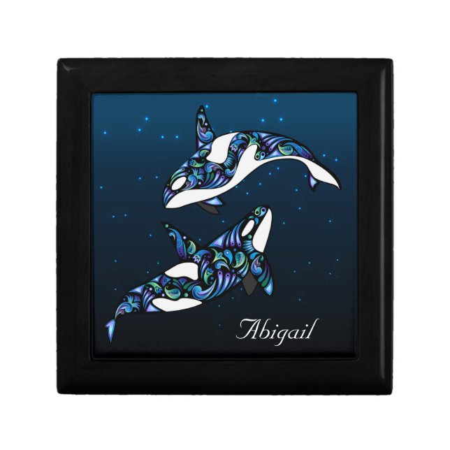 Personalized Beautiful Orca Whales Jewelry Box (Front)