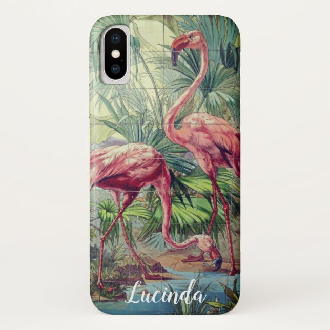Personalized Beautiful Pink Flamingo Mural Case-Mate iPhone Case (Back)