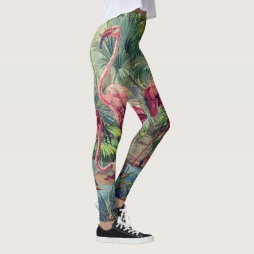 Personalized Beautiful Pink Flamingo Mural Leggings