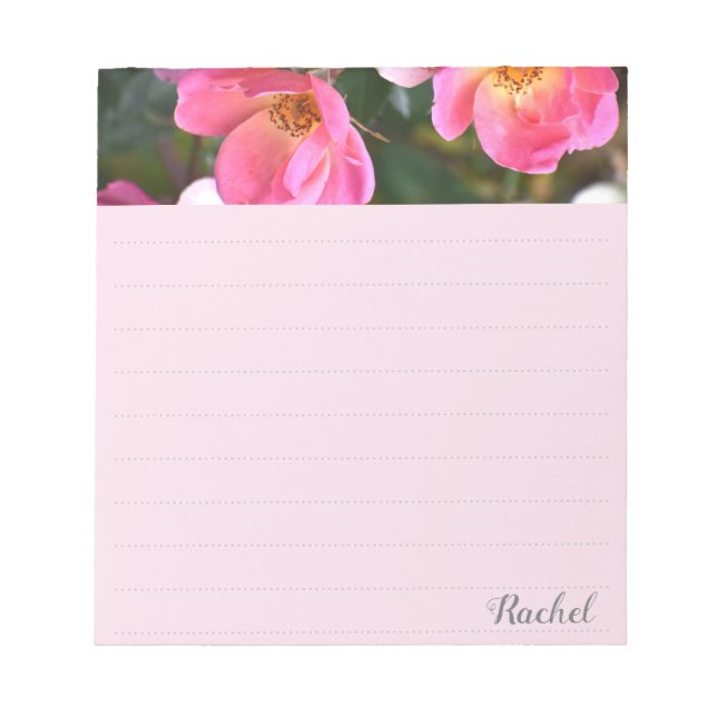 Personalized Beautiful Pink Flowers Lined Notepad (Front)