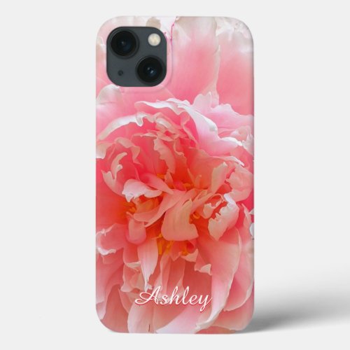 Personalized Beautiful Pink Hawaiian Coral Peony C iPhone 13 Case