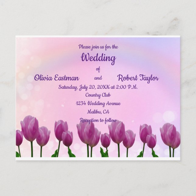 Personalized beautiful pink tulips wedding postcard (Front)